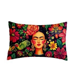 NEW Frida Kahlo Colorful Throw Pillow Cushion COVER ONLY Soft Printed 12”x20”